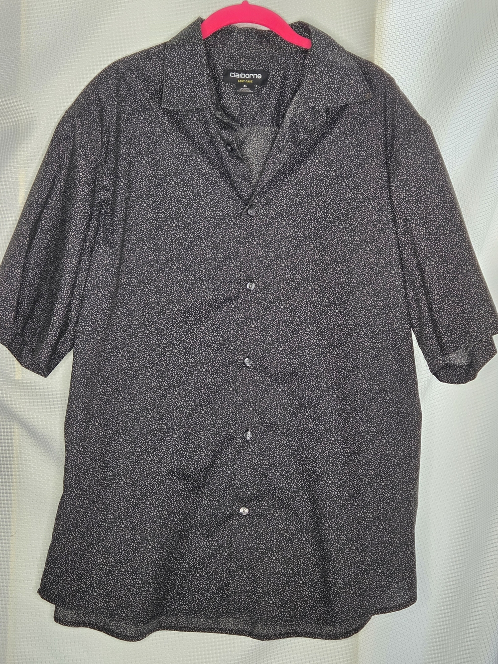 Claiborne Black with White Microdot Short Sleeve Button-Up